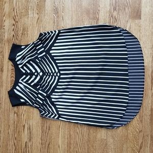 (XL) Beaded Detailing Striped Long Tank Top Blouse Flowy Keyhole Cutout Office